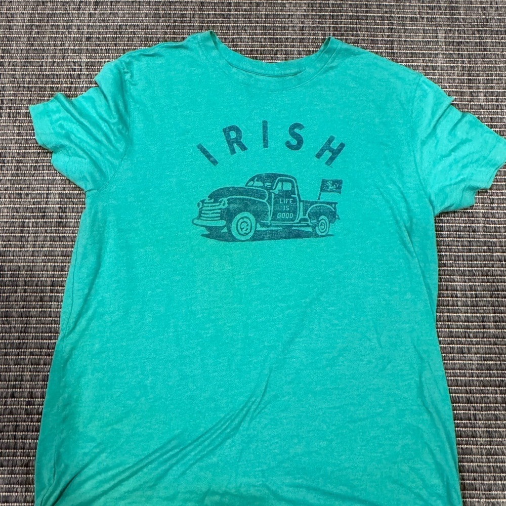 Life Is Good Teal Irish Truck Short Sleeve Tee
